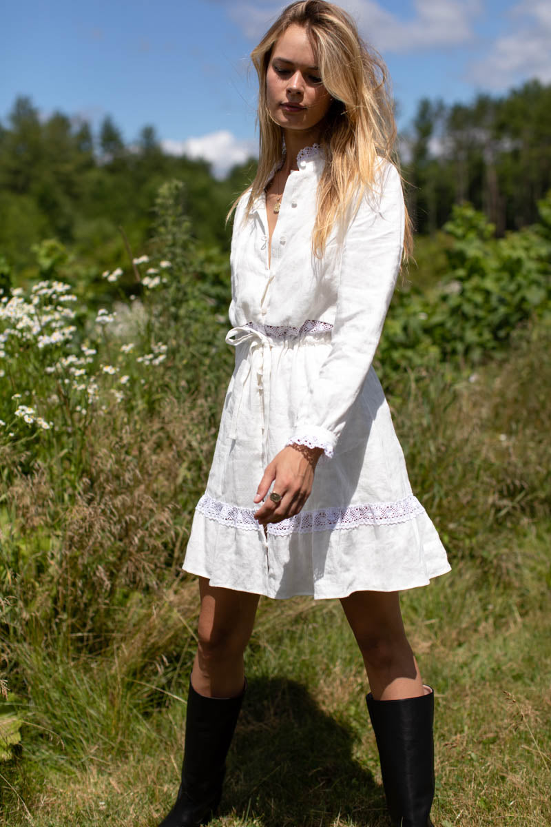 Frances Mini Dress - Oyster Linen