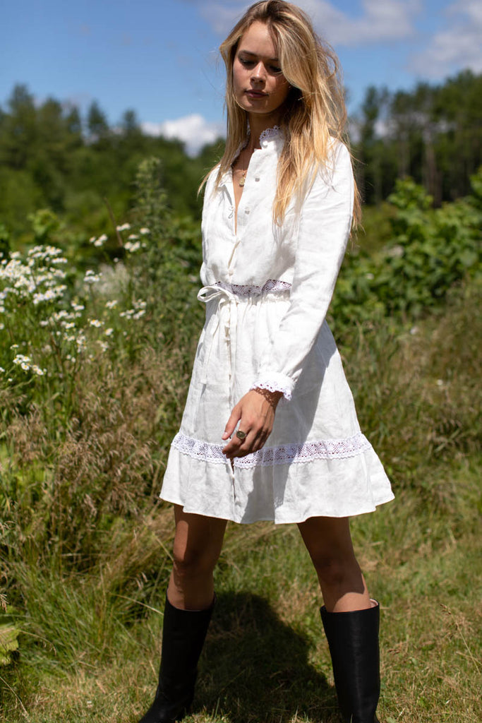 Frances Mini Dress - Oyster Linen - Emerson Fry