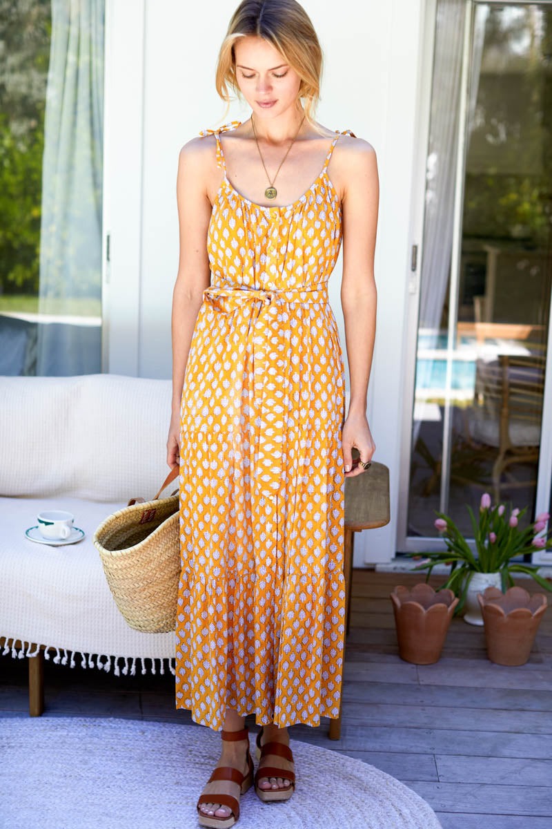 India Button Front Sundress - Sisters Yellow Organic