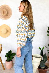 Lucy Blouse - Big Marigolds White Organic - Emerson Fry