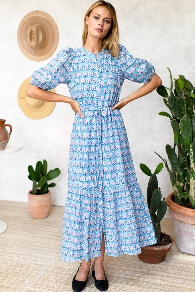Lucy Dress - Friday Flowers Blue + Pink Organic - Emerson Fry