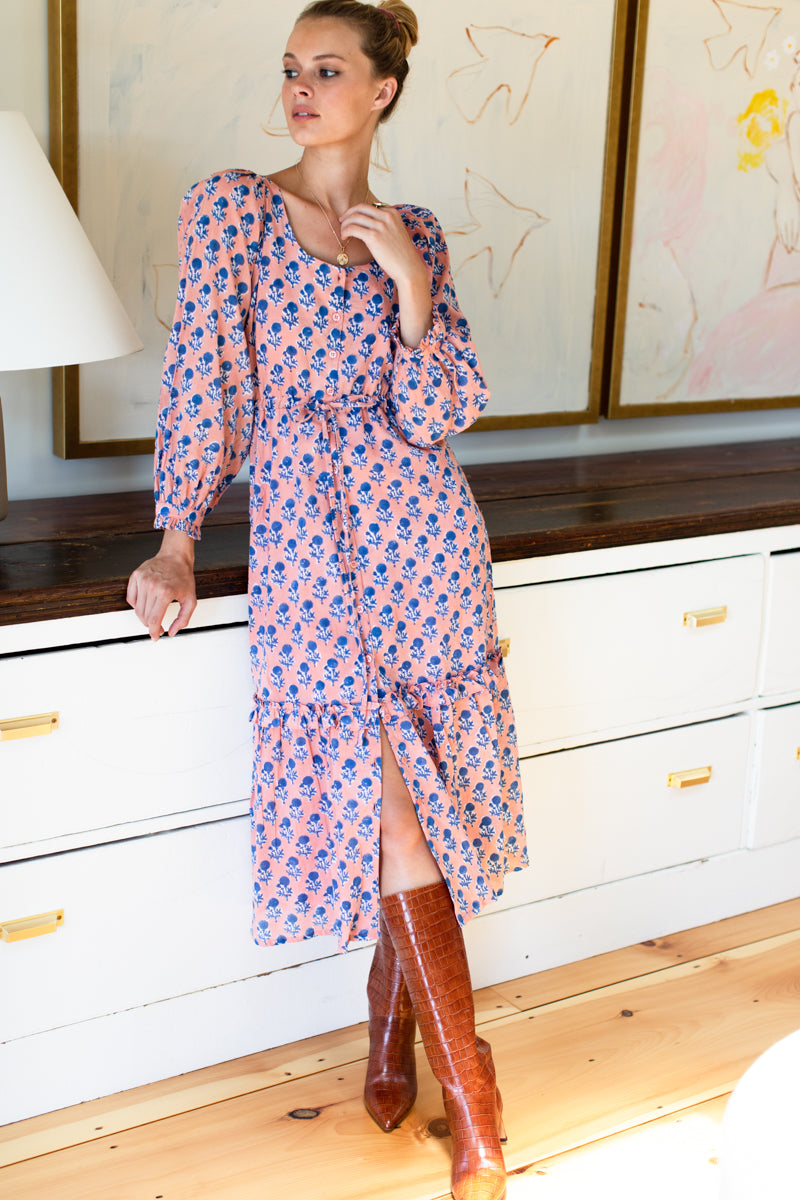 Lucy Long Sleeve Dress - Little Marigolds Apple + Blue Organic