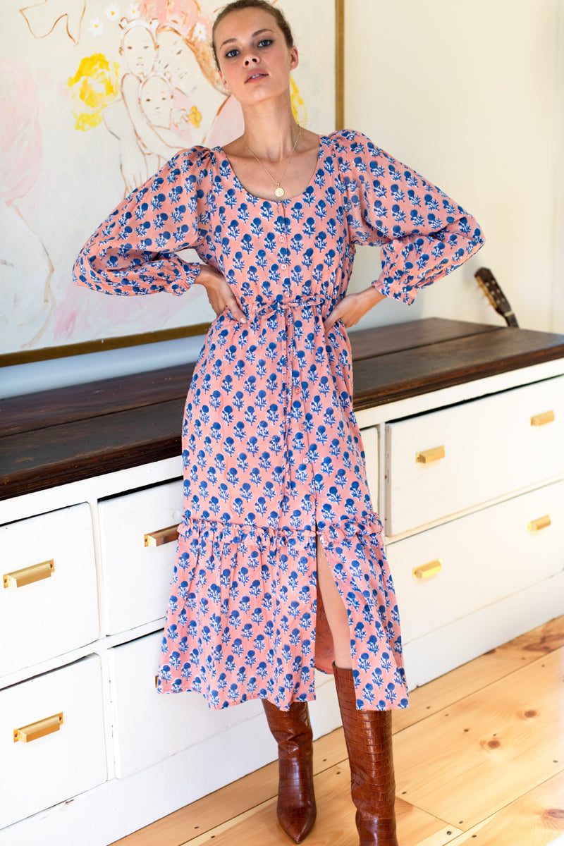Lucy Long Sleeve Dress - Little Marigolds Apple + Blue Organic