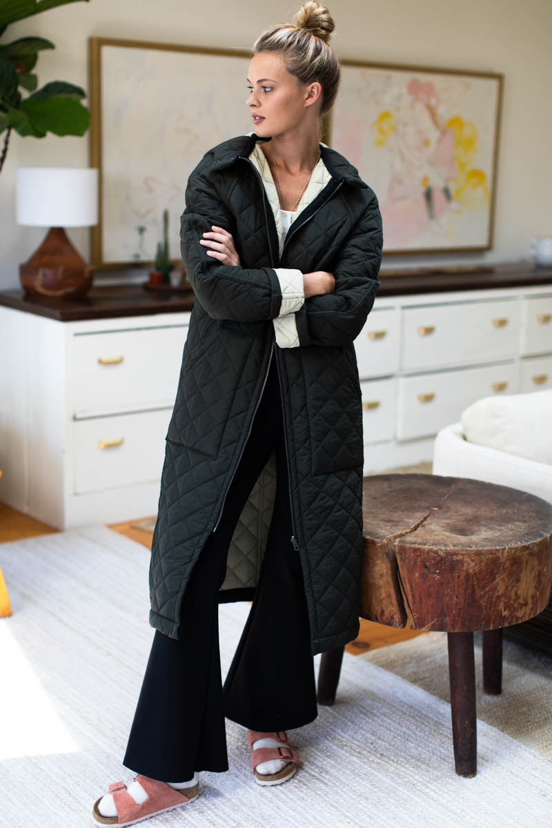 Reversible Quilted Matisse Coat - Black