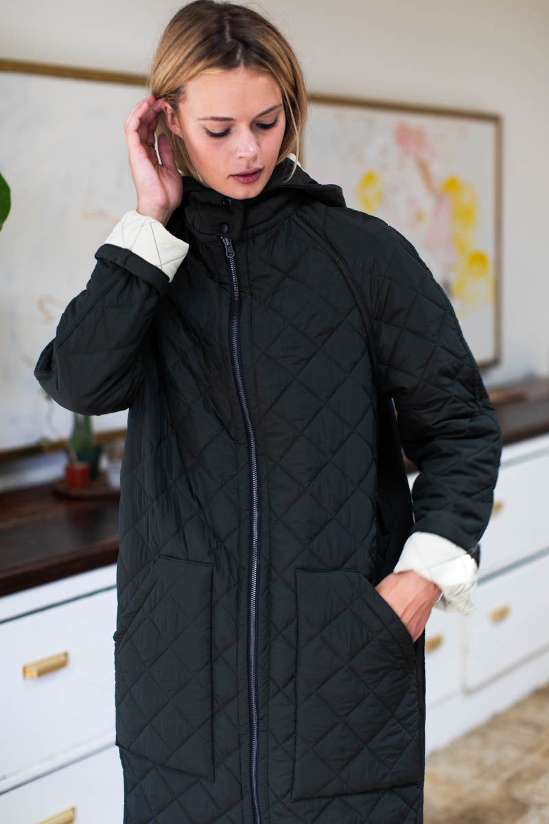 Reversible Quilted Matisse Coat - Black