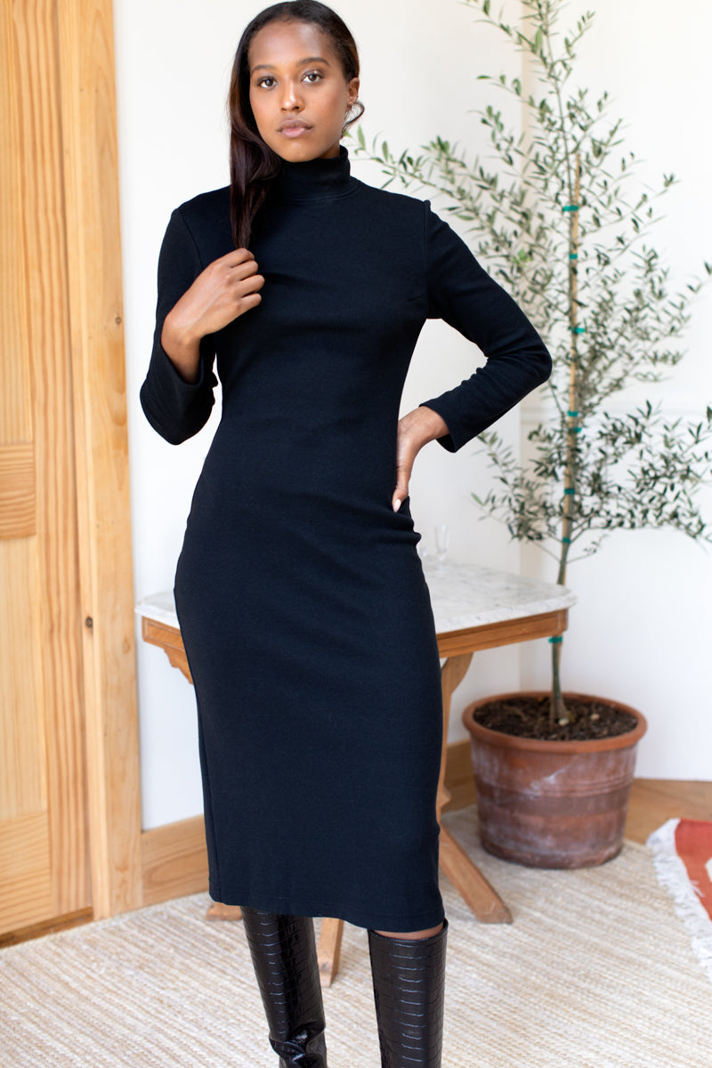 Nadja Open Back Dress - Black Organic