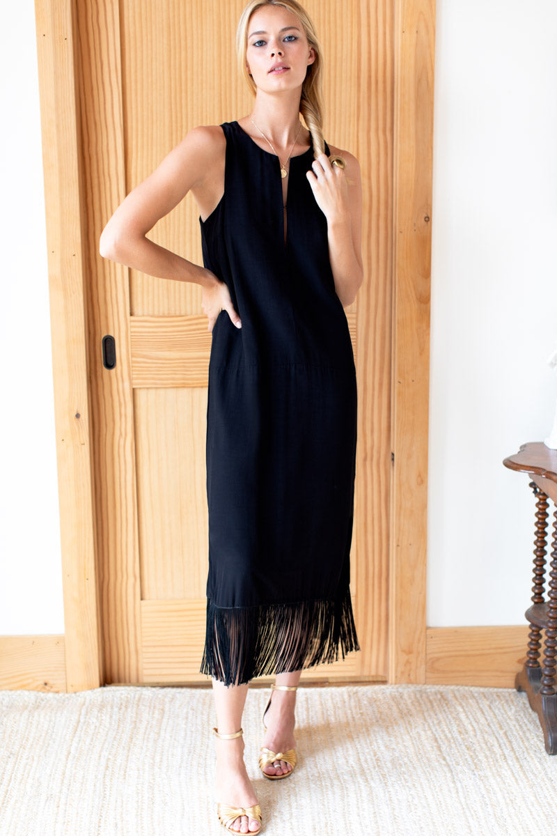 Cut Out Fringe Midi Dress - Black - Emerson Fry Cut Out Fringe Midi Dress - Black - Emerson Fry