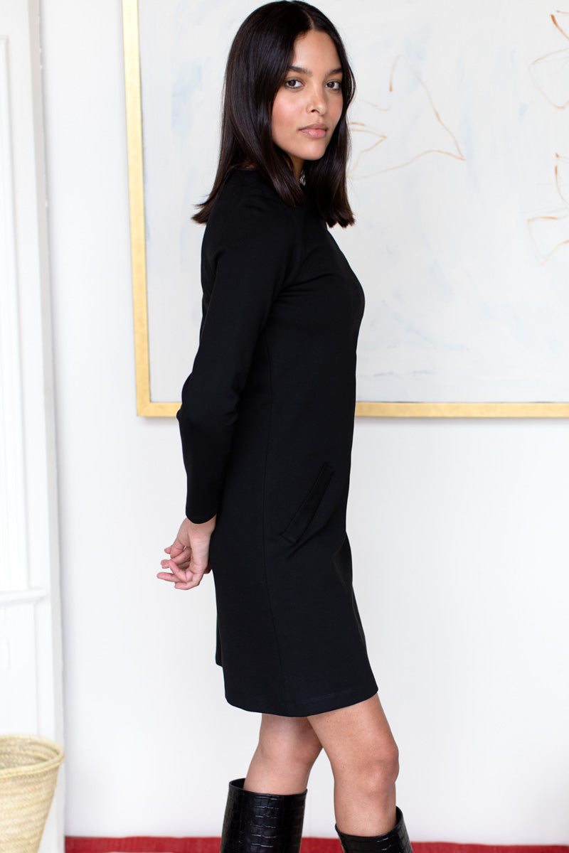 Pernille Long Sleeve Dress - Black Ponte