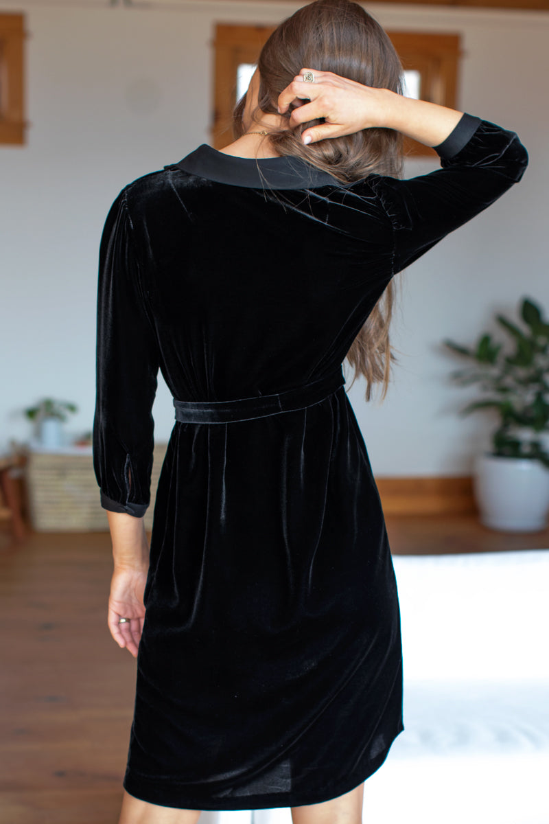 Velvet Shirtdress - Black Silk Velvet - Emerson Fry Velvet Shirtdress - Black Silk Velvet - Emerson Fry