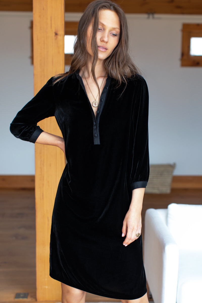 Velvet Shirtdress - Black Silk Velvet