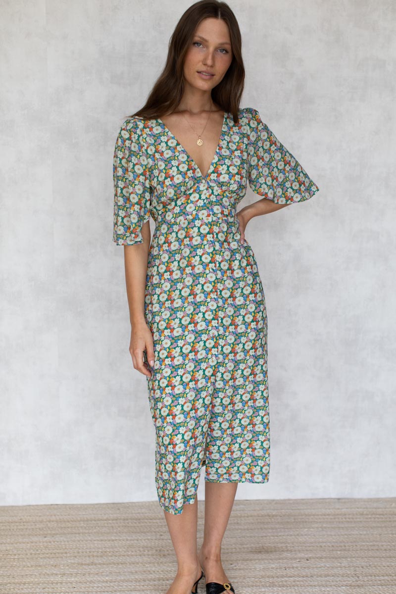 emerson angel sleeve midi dress Rent Abercrombie & Fitch Ecru Dress UK 16