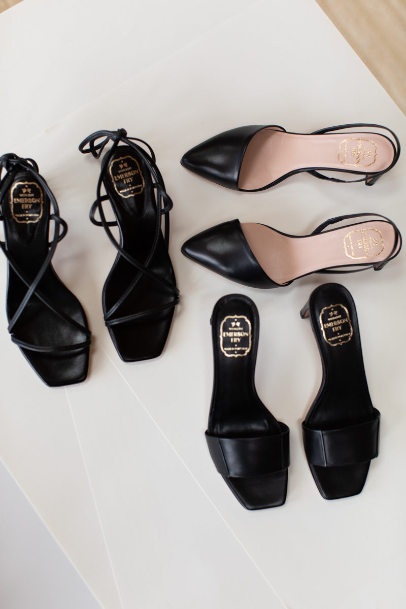 Tie Up Heel - Black Leather