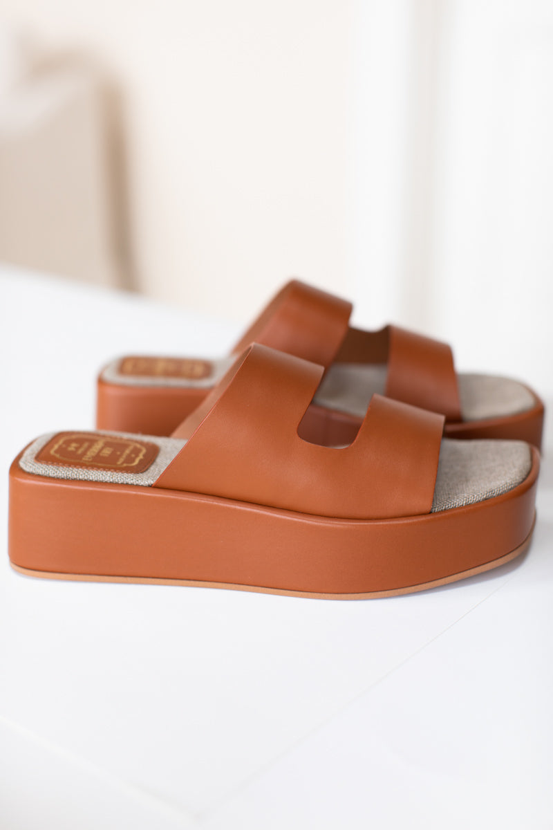 Platform Slide - Almond Leather