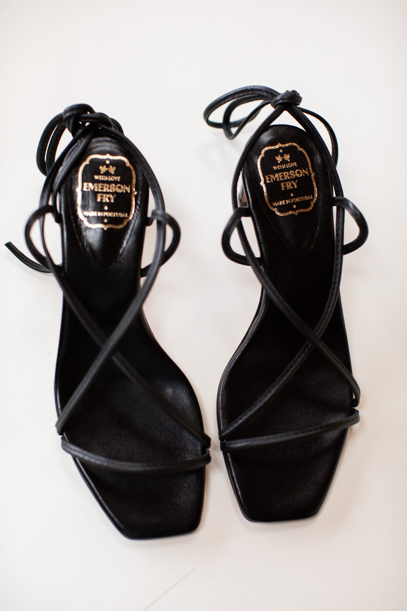 Tie Up Heel - Black Leather