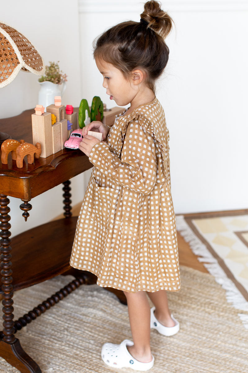 Little Fry Little Dress Ochre Gingham Organic Emerson Fry little-fry-little-dress-ochre-gingham-organic-emerson-fry