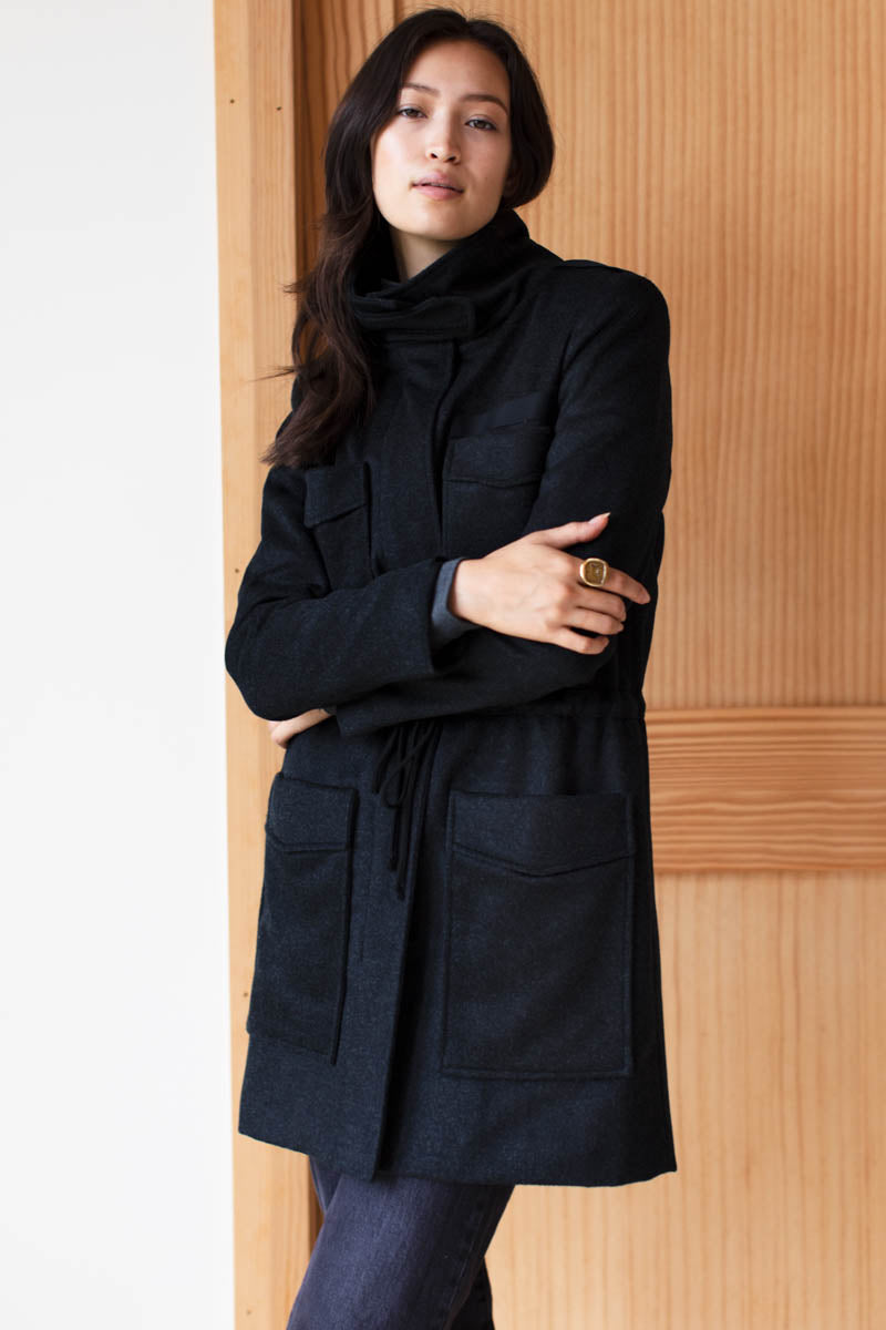 Army Coat - Charcoal Wool Cashmere