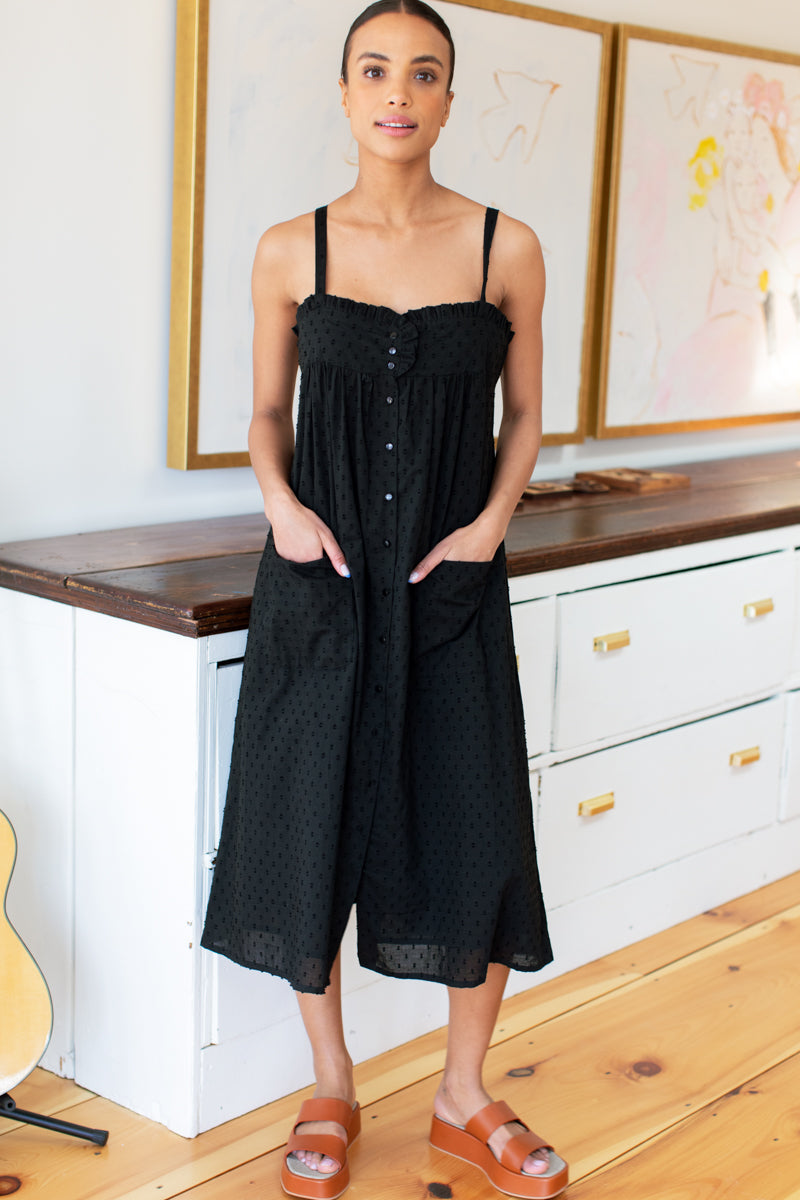 Astrid Midi Dress - Black Swiss Dot Organic