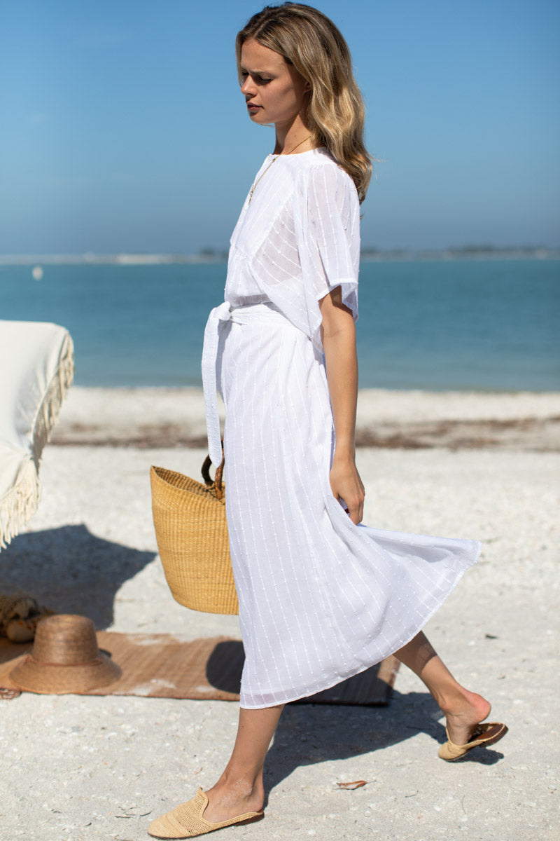 Basalie Midi Dress - Dot Stripe White Organic