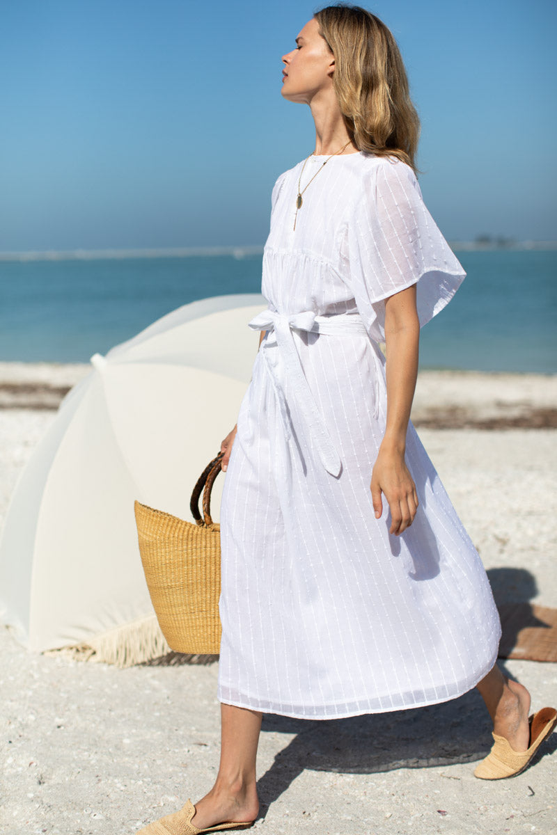 Basalie Midi Dress - Dot Stripe White Organic