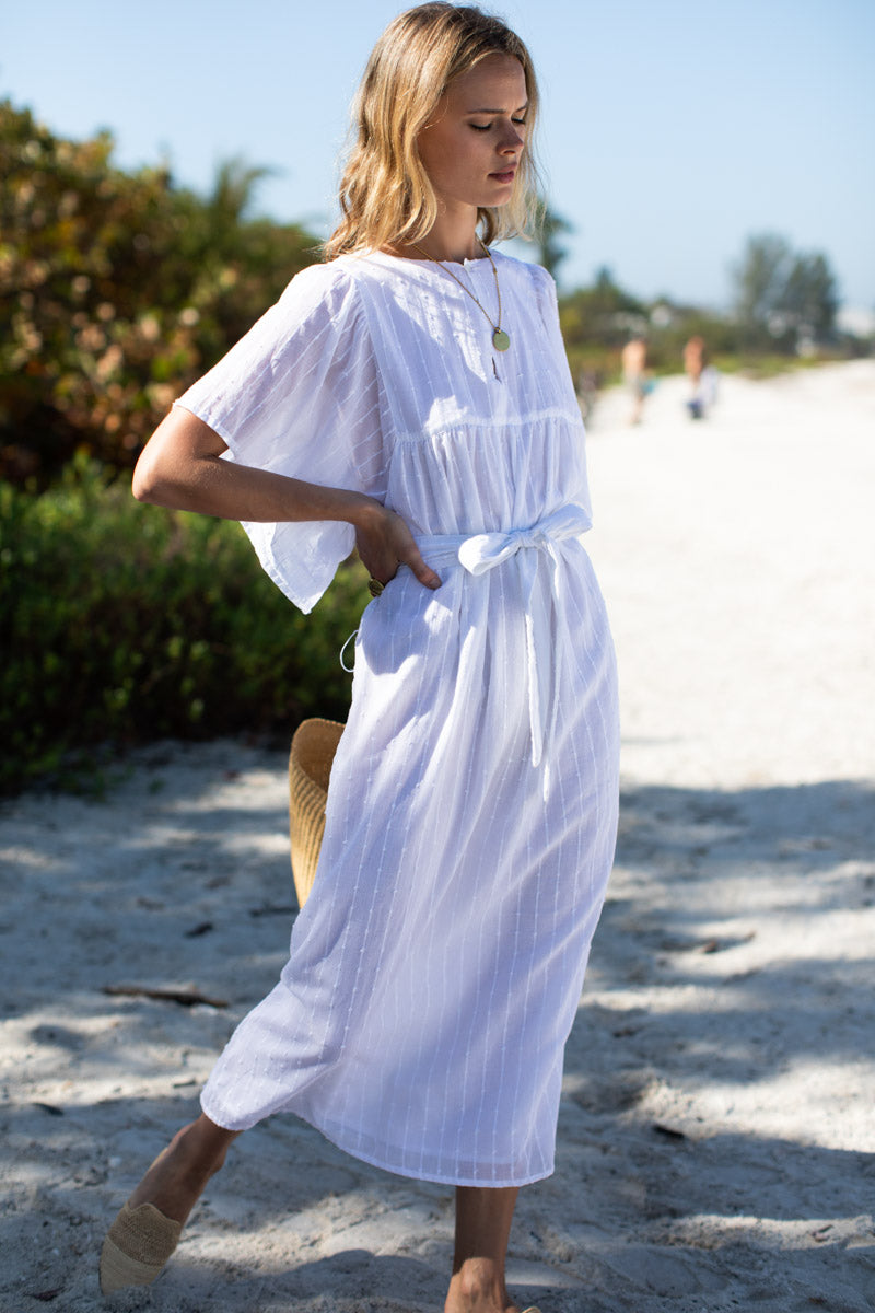 Basalie Midi Dress - Dot Stripe White Organic
