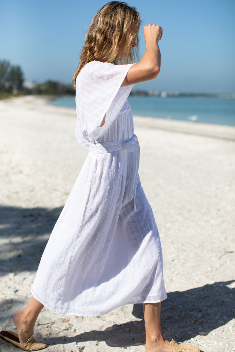 Basalie Midi Dress - Dot Stripe White Organic