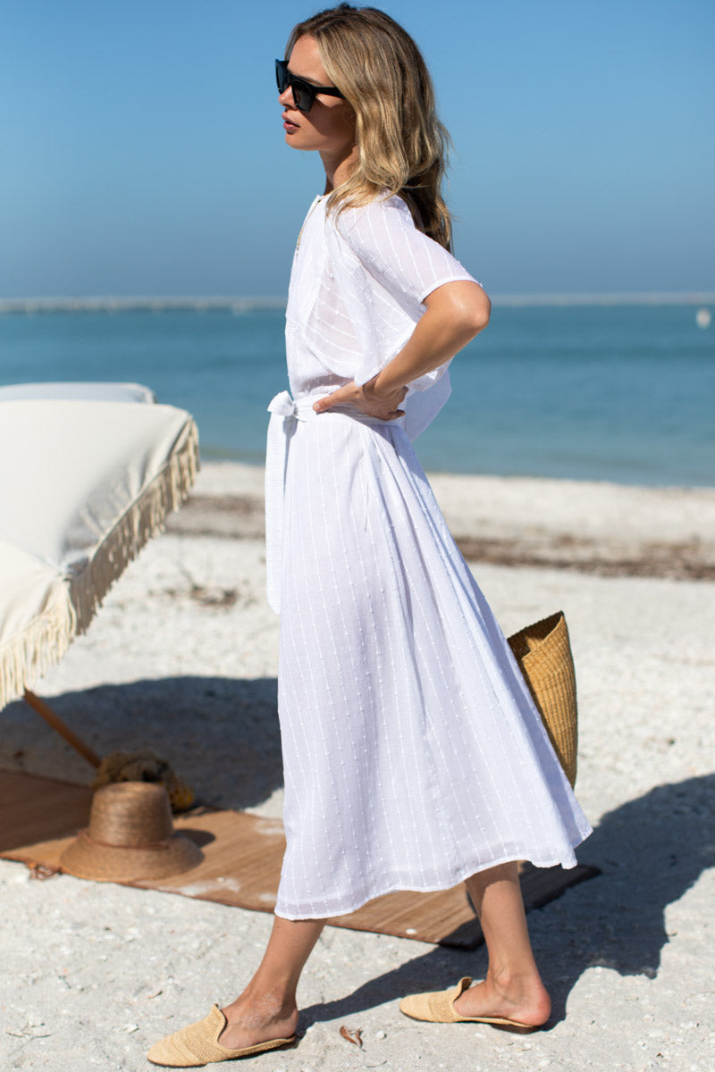 Basalie Midi Dress - Dot Stripe White Organic