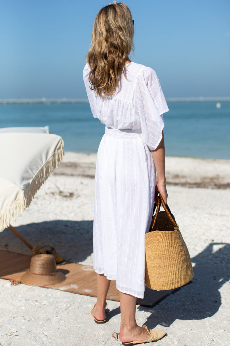 Basalie Midi Dress - Dot Stripe White Organic