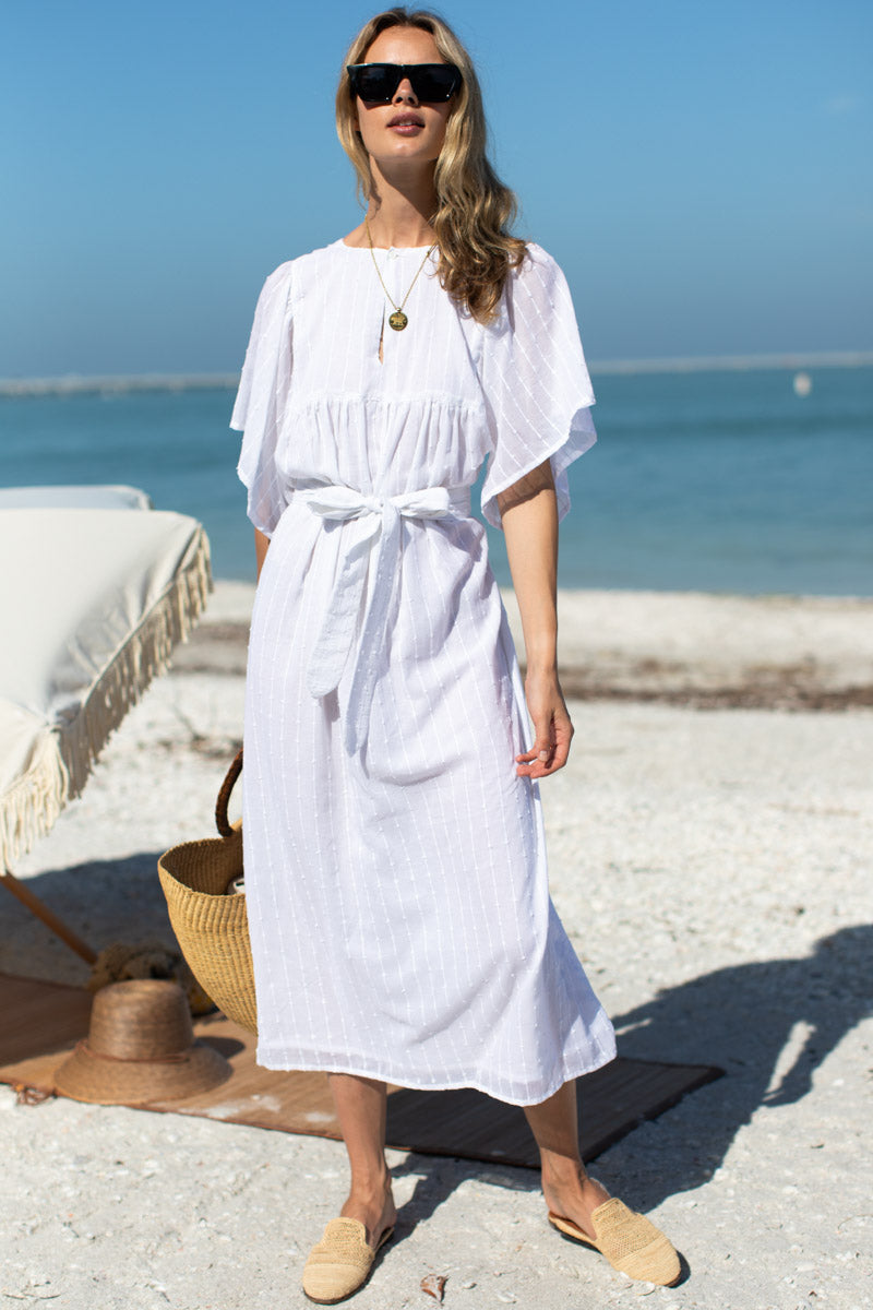 Basalie Midi Dress - Dot Stripe White Organic