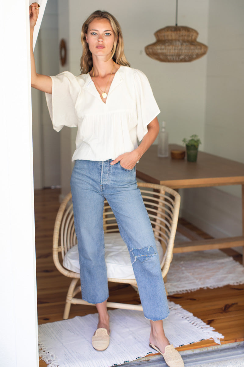 Basalie Top - Dobby Stripe White