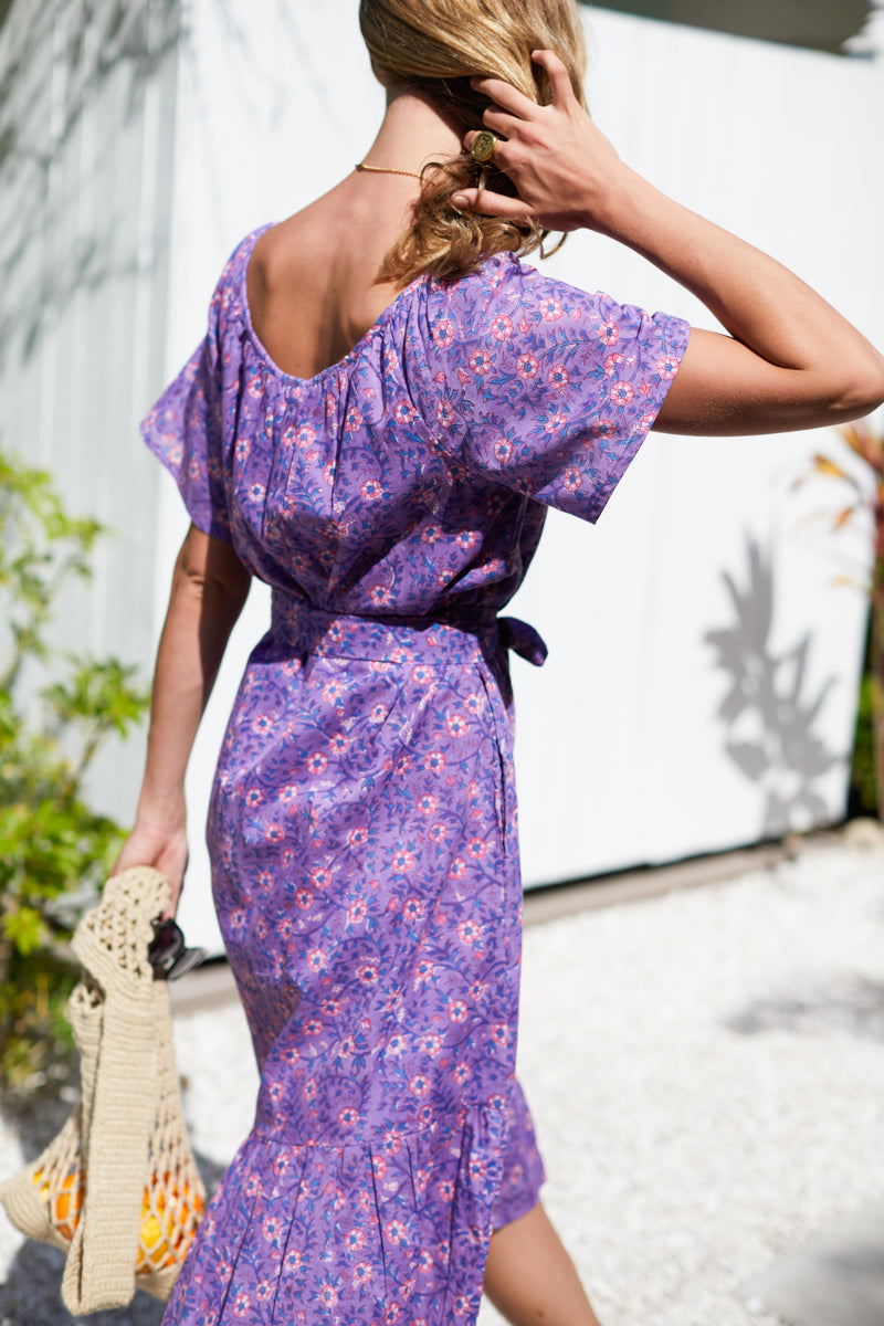 Colette Long Dress - Violet Wildflower Organic