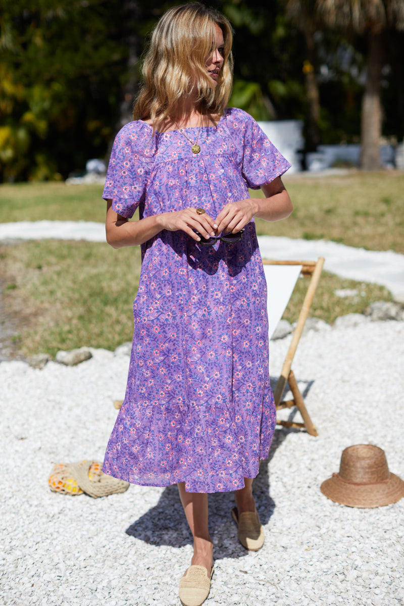 Colette Long Dress - Violet Wildflower Organic