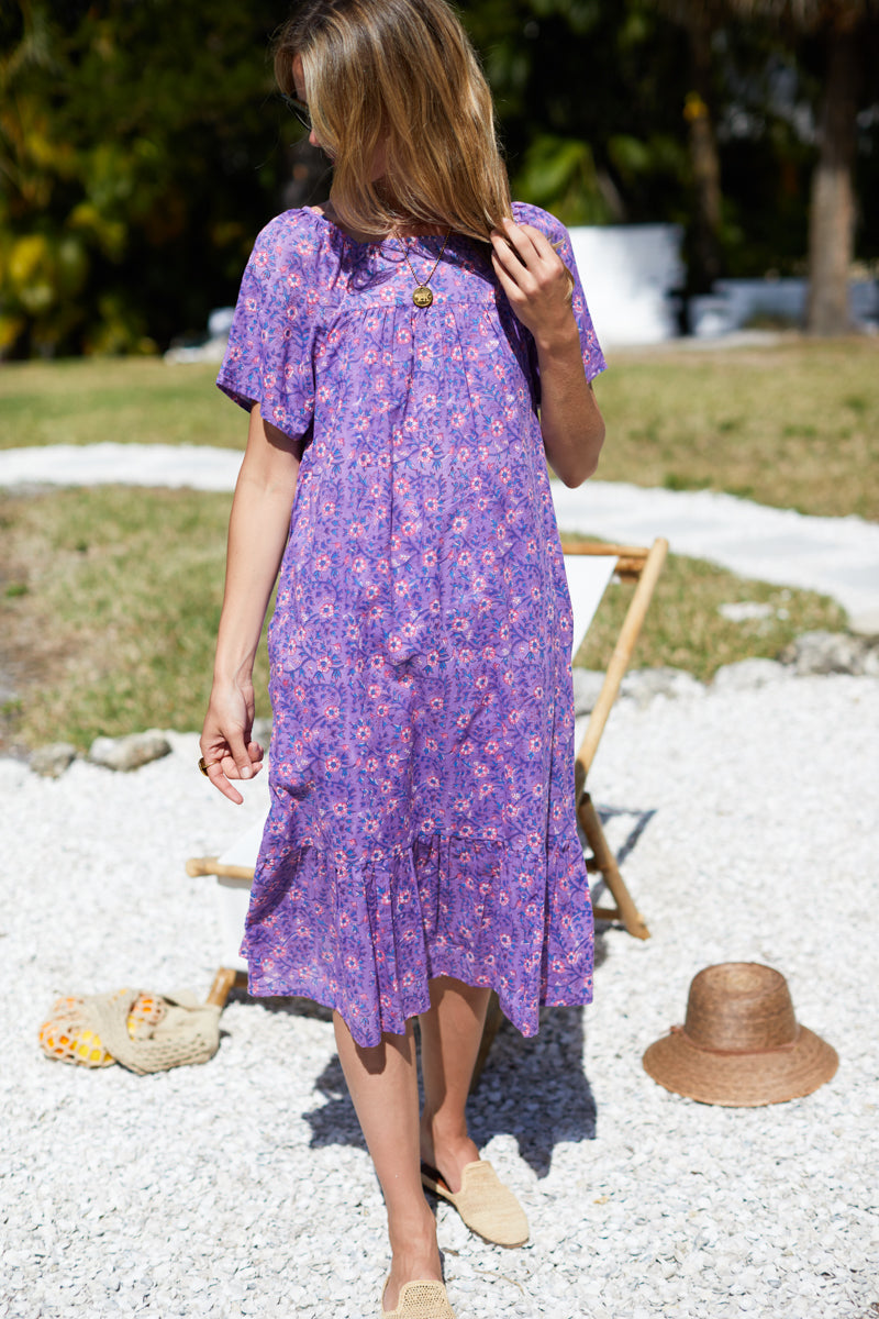 Colette Long Dress - Violet Wildflower Organic