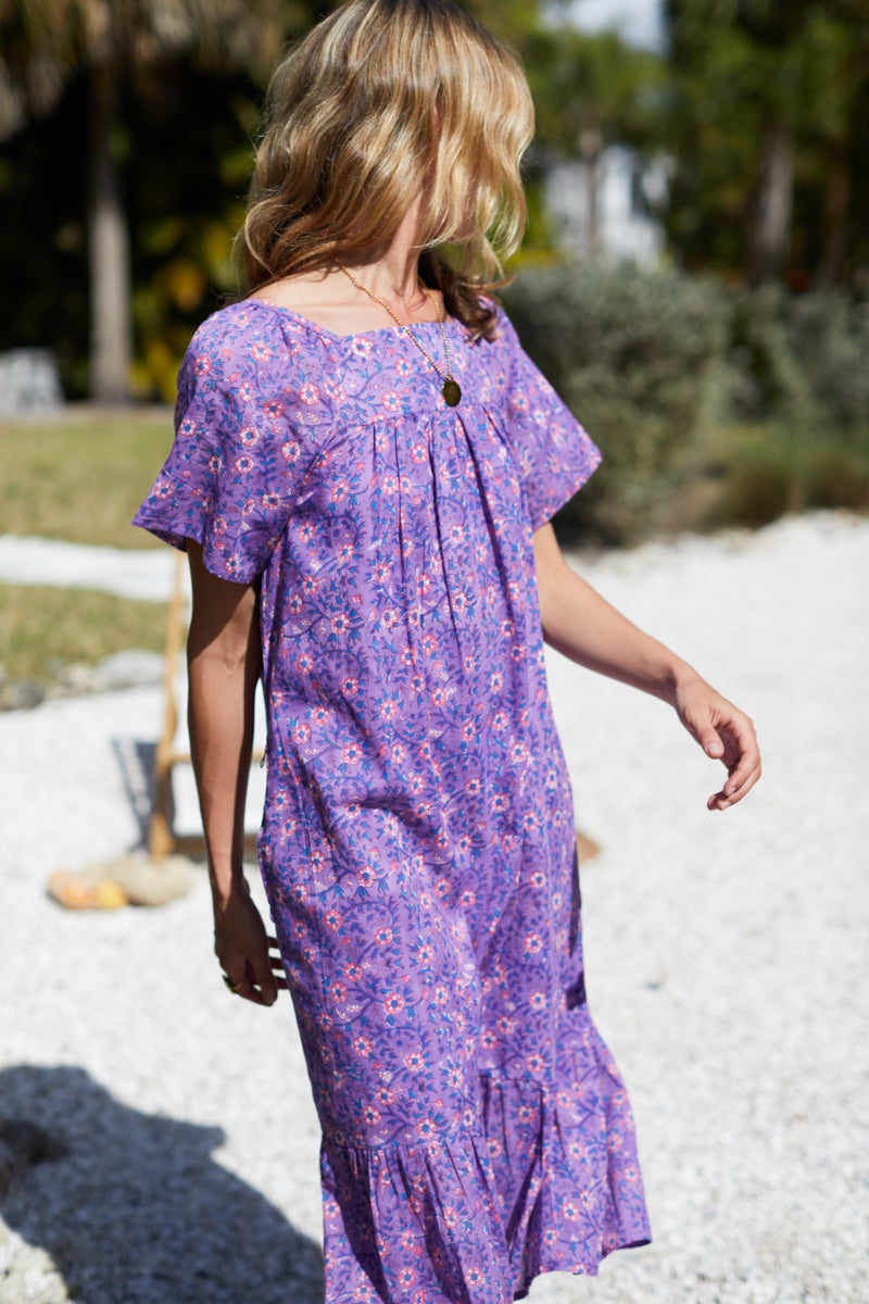 Colette Long Dress - Violet Wildflower Organic