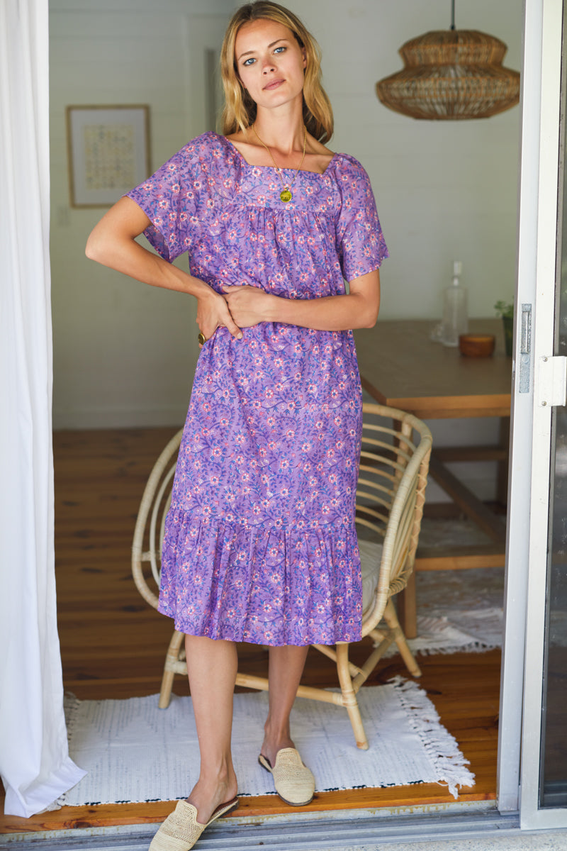 Colette Long Dress - Violet Wildflower Organic