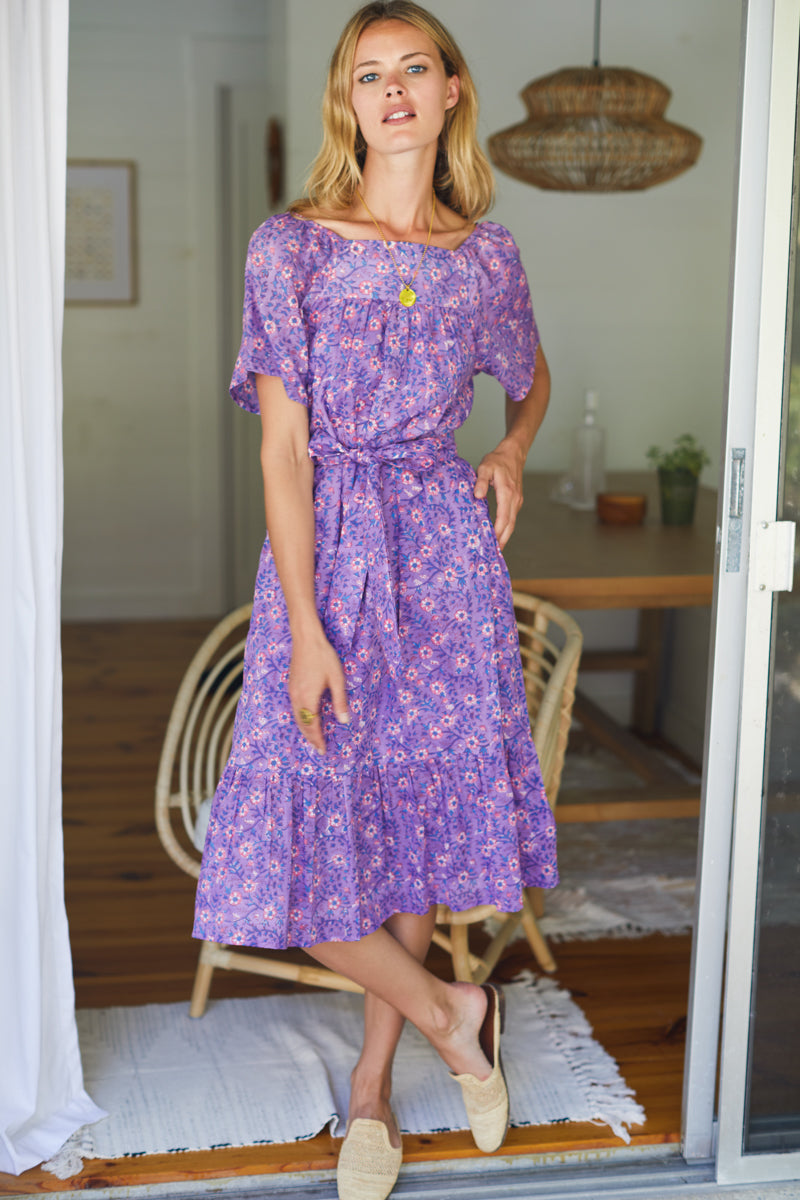 Colette Long Dress - Violet Wildflower Organic