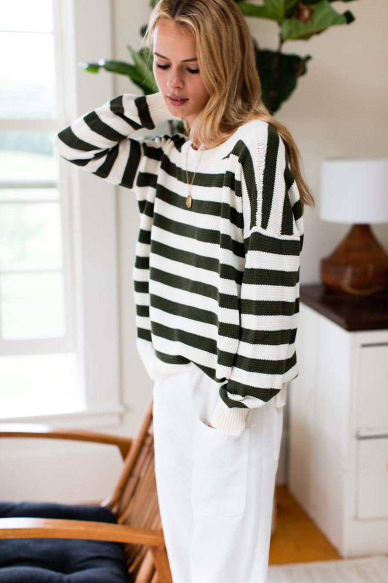 Carolyn Sweater - Army French Stripe Organic