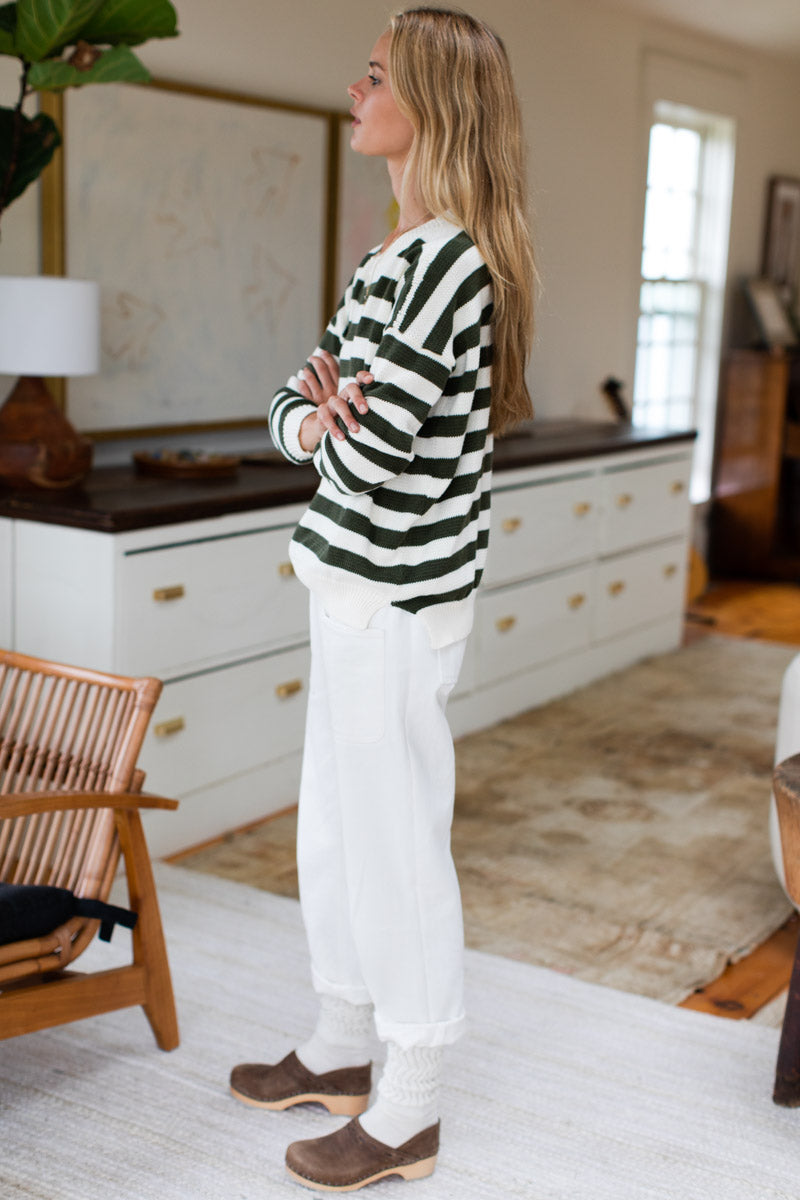 Carolyn Sweater - Army French Stripe Organic