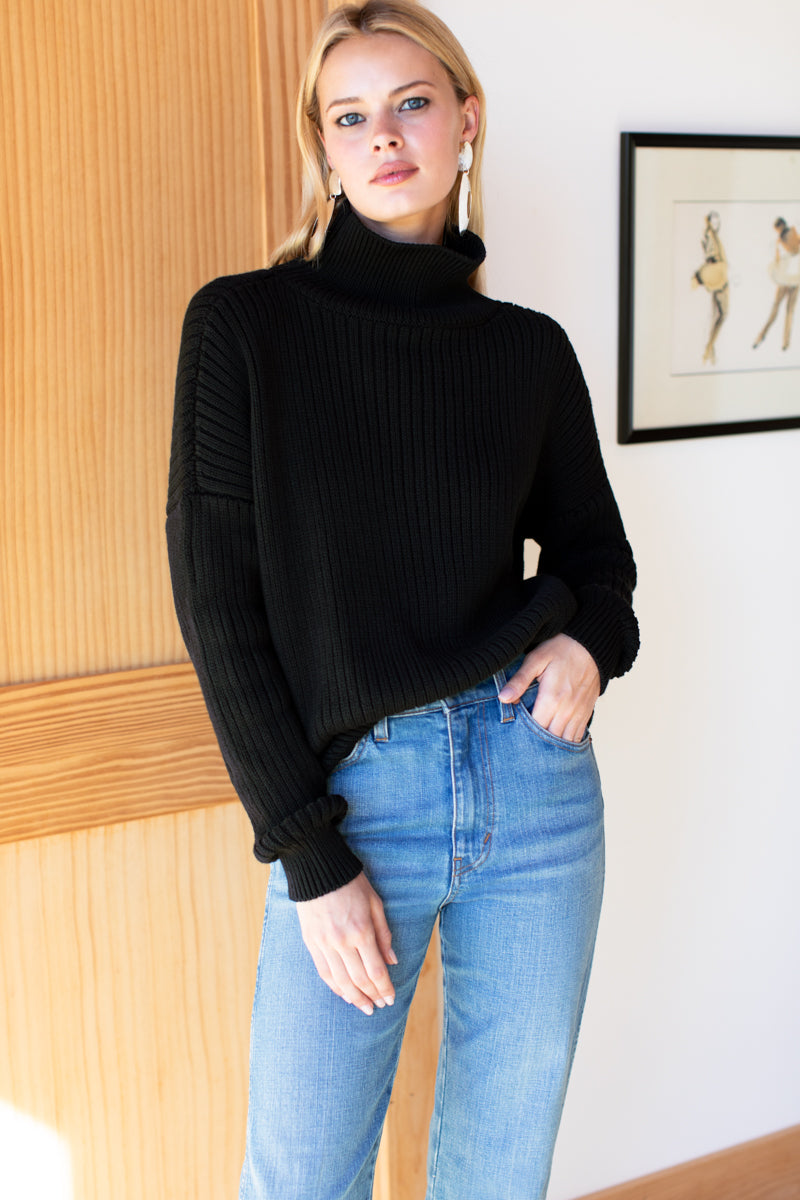 Carolyn Funnel Neck Sweater - Black Organic