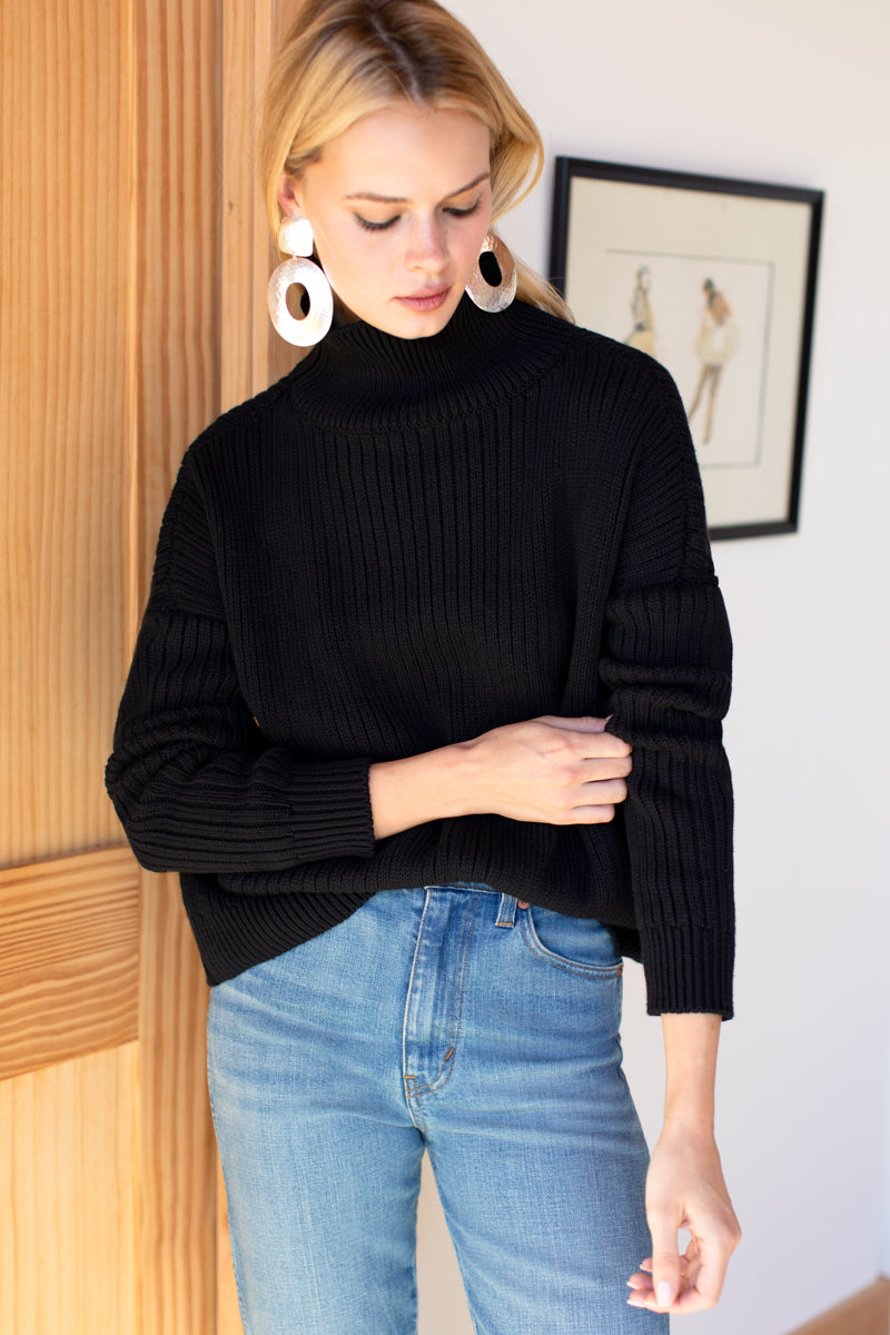 Carolyn Funnel Neck Sweater - Black Organic