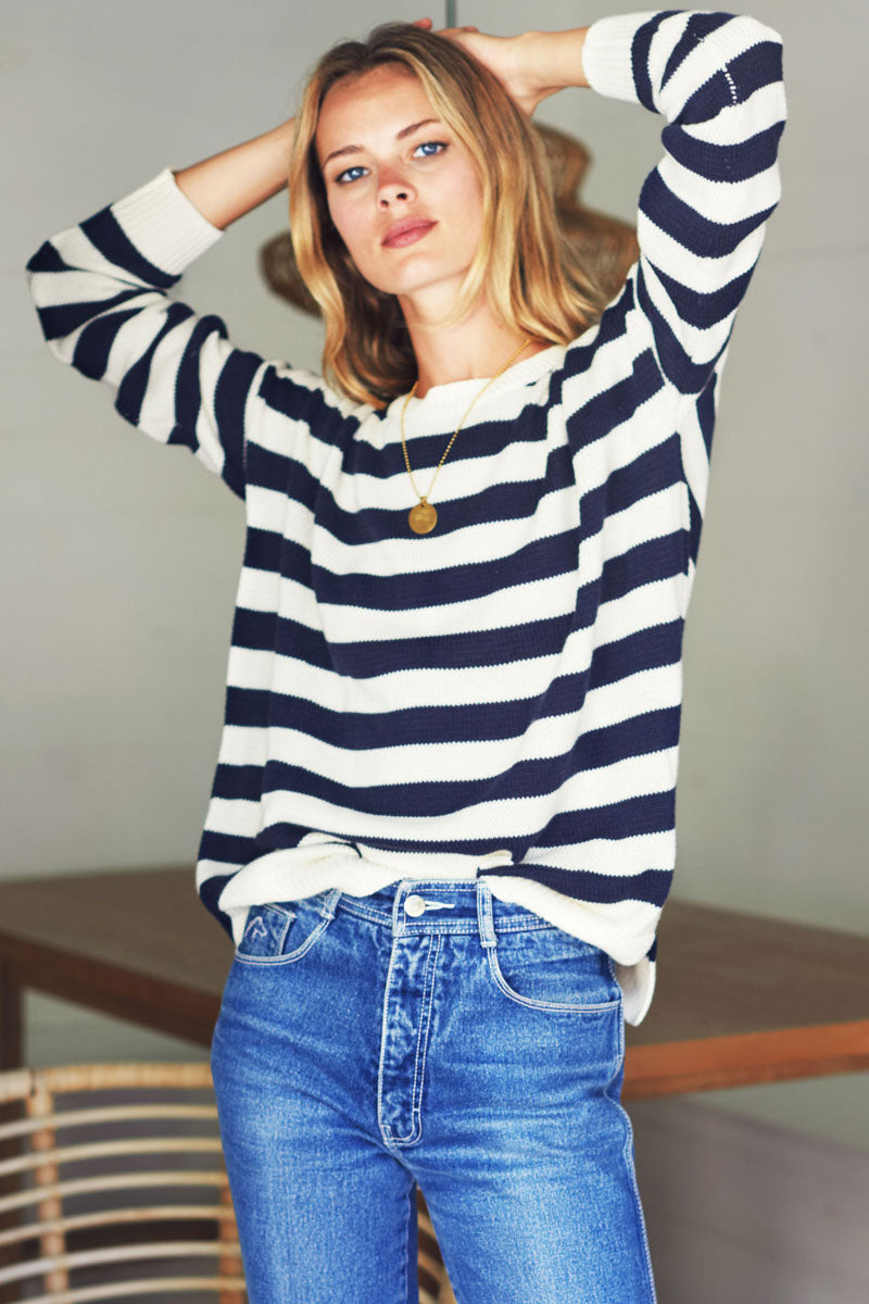Carolyn Sweater - Navy French Stripe Organic - Emerson Fry