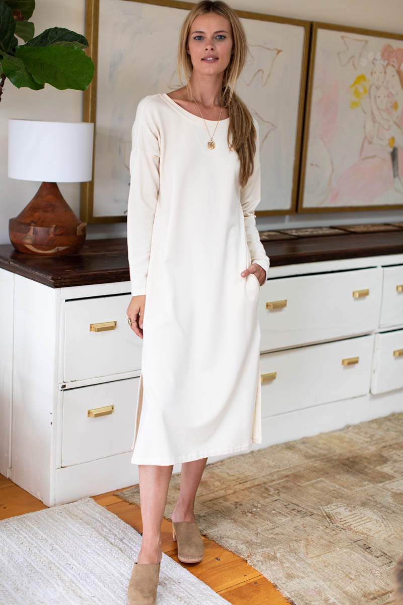 Cozy Midi Dress Crewneck - Ivory Organic - Emerson Fry Cozy Midi Dress Crewneck - Ivory Organic - Emerson Fry