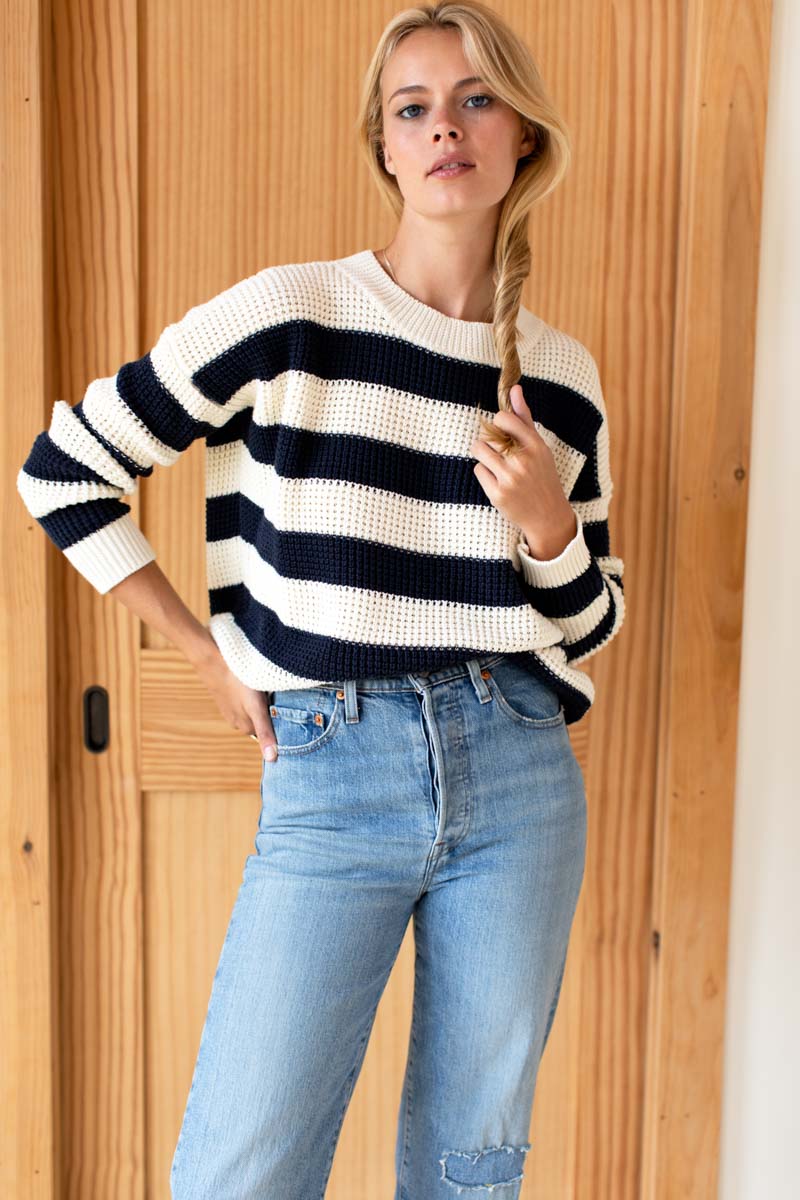Daily Sweater - Navy French Stripe Organic