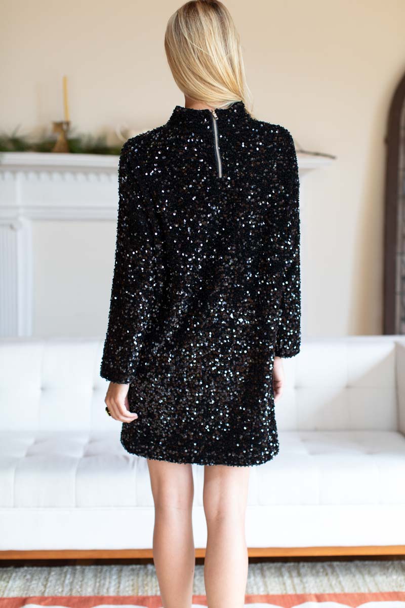 black sequin smock dress Tuckernuck Black Sequin Josie Dress Black / L