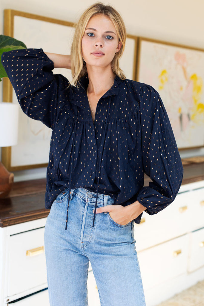 Emmaline Blouse - Maritime Gold Dot Lurex - Emerson Fry