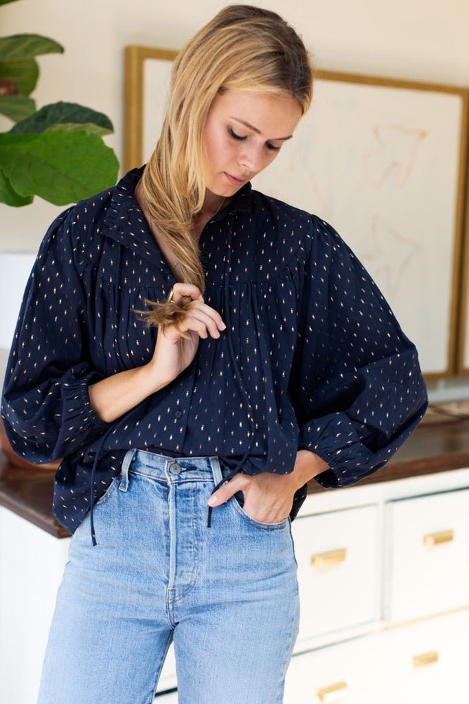 Emmaline Blouse - Maritime Gold Dot Lurex - Emerson Fry