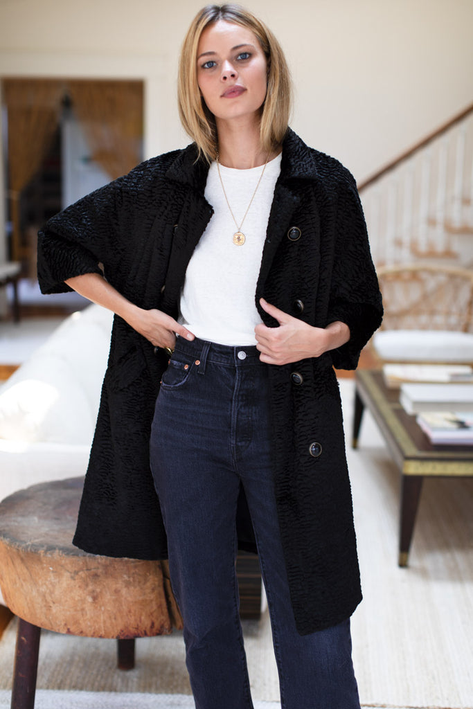 Faux Persian Lamb Coat Black Emerson Fry