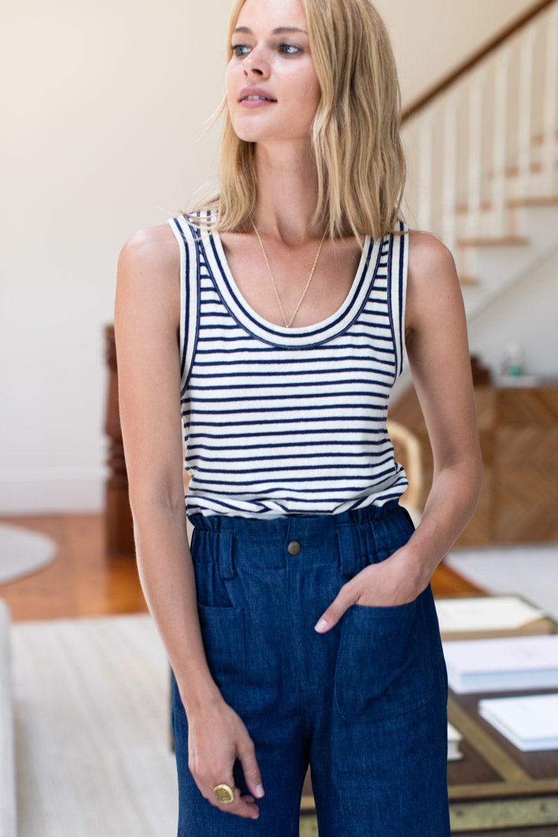 Go To Tank Top - Navy Stripe Organic