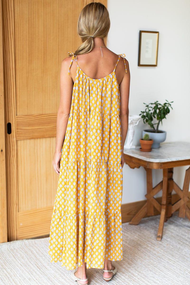 India Button Front Sundress - Sisters Yellow Organic