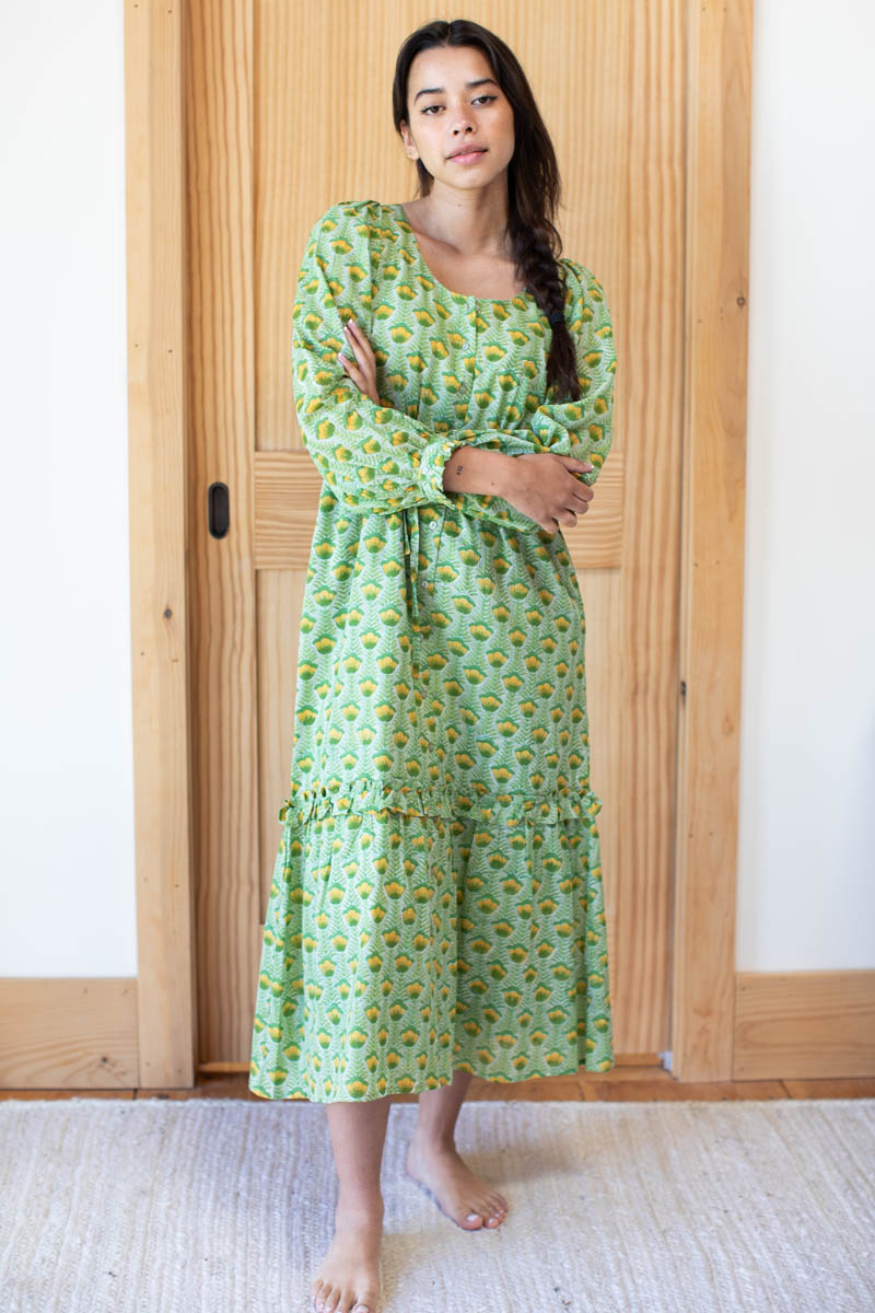 Lucy Long Sleeve Dress - Frida Yellow Celadon Organic