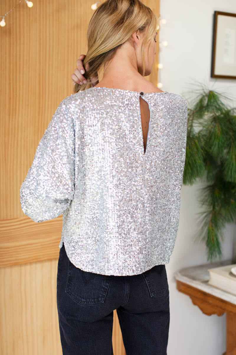 Keyhole Top - Silver Sequin